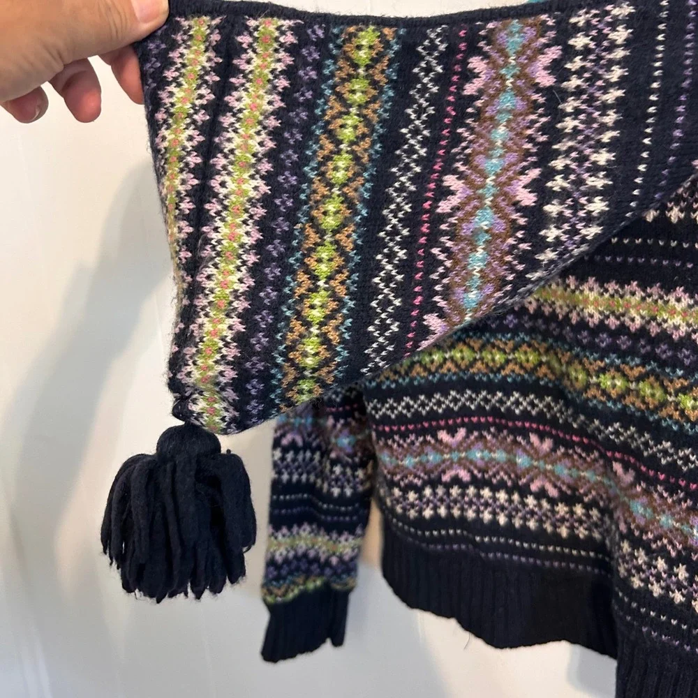 Gap Kids Navy Fair Isle Full Zip Hooded Cardigan Sweater Tassel Hood 4 Years